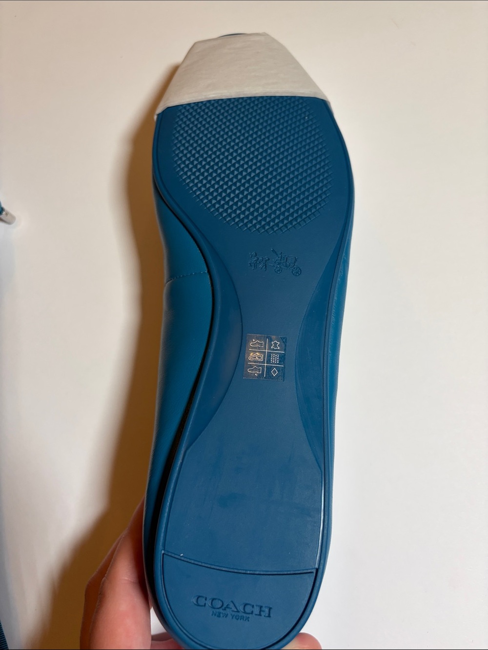 COACH Lara Silk Nappa Ballet Flats Peacock Blue Leather Bow Logo Womens Size 9 - Picture 4 of 9
